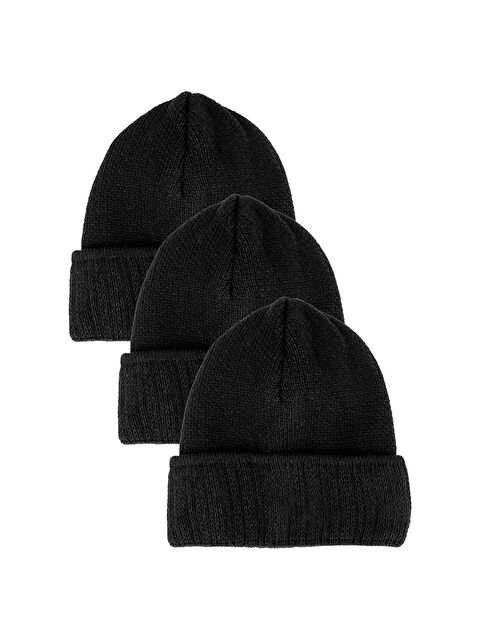 Line Smart 3'lü Erkek Siyah Kışlık Örgü Bere - S000269155-19351