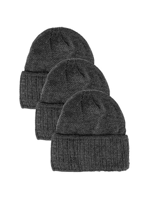 Line Smart 3'lü Erkek Antrasit Kışlık Örgü Bere - S000269155-29666