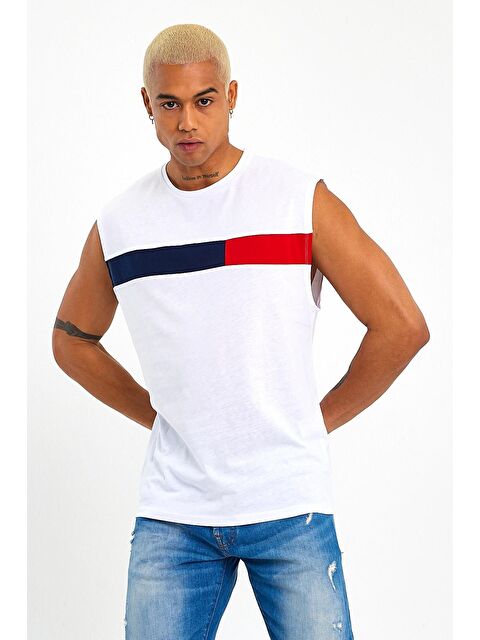 Süperlife Bisiklet Yaka Regular Fit Garnili Erkek Kolsuz Tişört SPR23AT346 - S000014678-20063