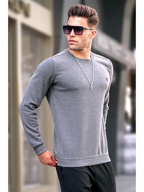 Madmext Gri Bisiklet Yaka Regular Fit Basic Sweatshirt 5799 - S000115335-20600