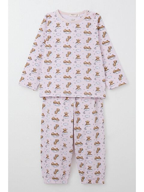 Breeze Kız Çocuk Pijama Takımı Gökyüzü Temalı Sevimli Ayıcık Desenli Pembe (1-2 Yaş) - S000355861-20024