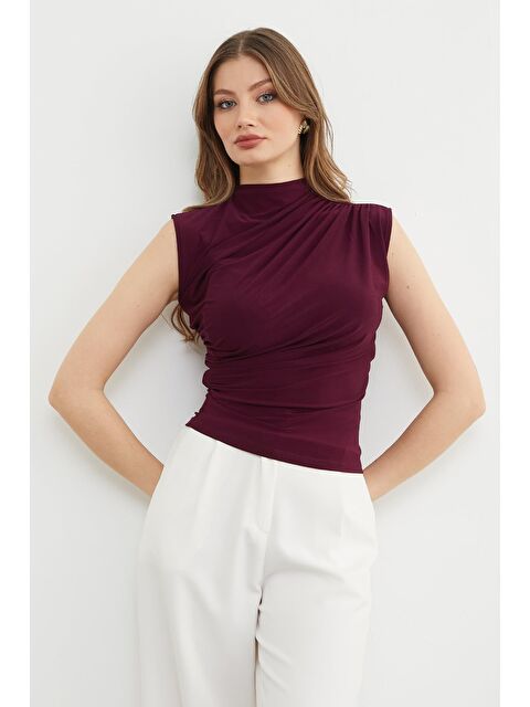 Fullamoda Omzu Ve Yanları Drapeli Dik Yaka Bluz - S000381392-20036