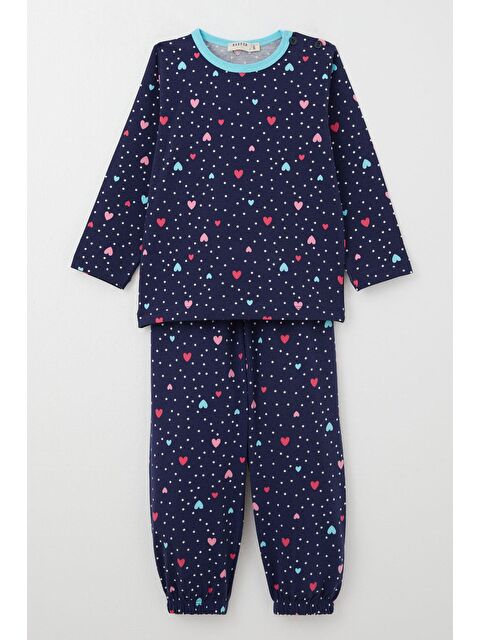 Breeze Kız Çocuk Pijama Takımı Renkli Kalp Desenli Puantiyeli Lacivert (1-2 Yaş) - S000355859-21164
