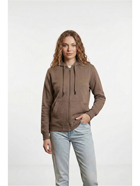 MİSS DÜNYA LİSSA %100 Pamuk Kapüşonlu Fermuarlı Basic Kadın Hırka - S000511833-19291