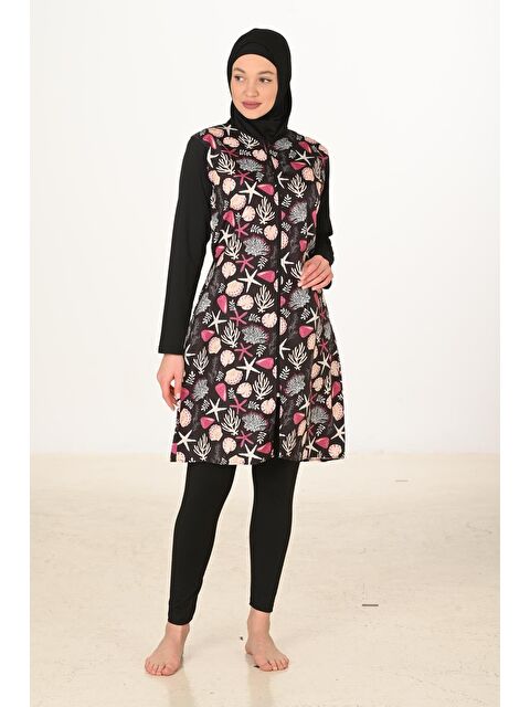 Fantasy Tam Kapalı Desenli Paraşüt Kumaş Tesettür Mayo 3445