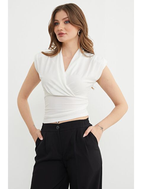 Fullamoda Omuz Vatkalı Kruvaze Yaka Bluz - S000496679-19965