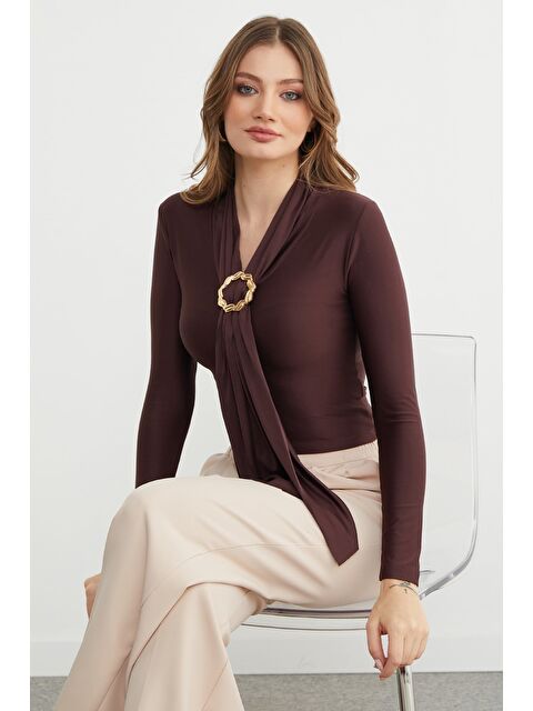 Fullamoda Aksesuar Detaylı Fularlı Şal Yaka Bluz - S000490934-19413