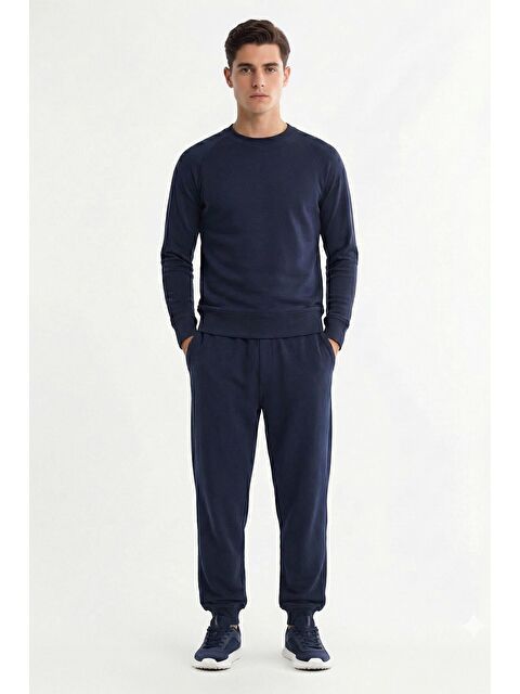 Sabri Özel Giotelli Lacivert Comfort Fit %100 Pamuk Bisiklet Yaka Lastikli Paça Erkek Eşofman Takımı - S000525202-21164