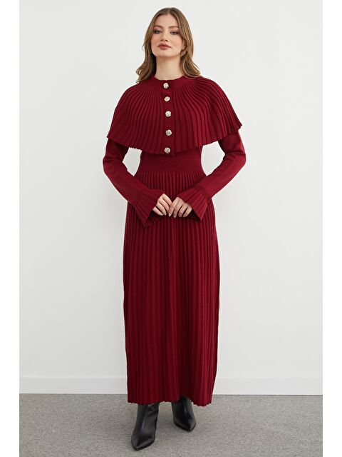 Fullamoda Fullamodest Düğmeli Pelerinli Kol Detaylı Triko Elbise - S000494393-19951