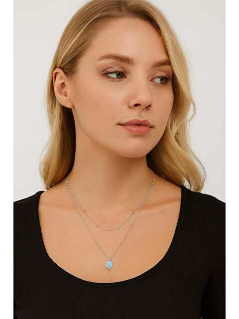 New Obsessions Mavi Taş Uçlu Gümüş Rengi Çelik Kolye - S000438898-18105