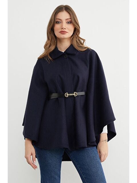 Fullamoda Kemerli Polo Yaka Kaşe Panço - S000491859-21164