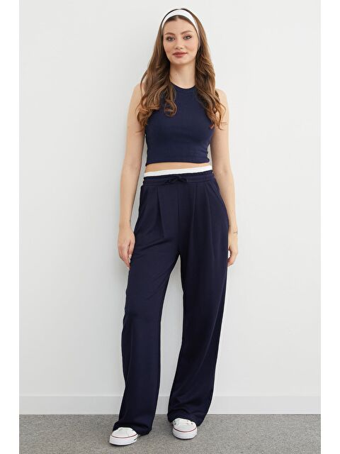 Fullamoda Beli Ribana Detaylı Pileli Modal Pantolon - S000483013-21164