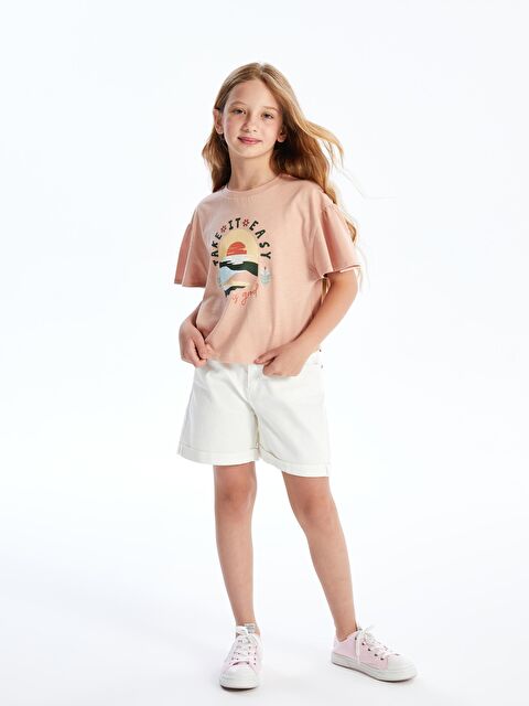 Dexia Goya - Kolları Fırfır ve Baskı Detaylı Örme Tişört - Pembe - S000222221-20024