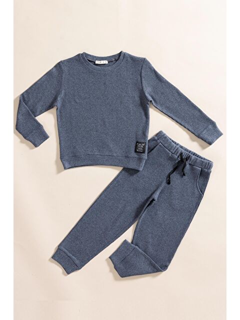For You Kids 2'Li Pamuk Waffle Sweat Jogger İndigo Alt Üst Takım - S000299056-23093