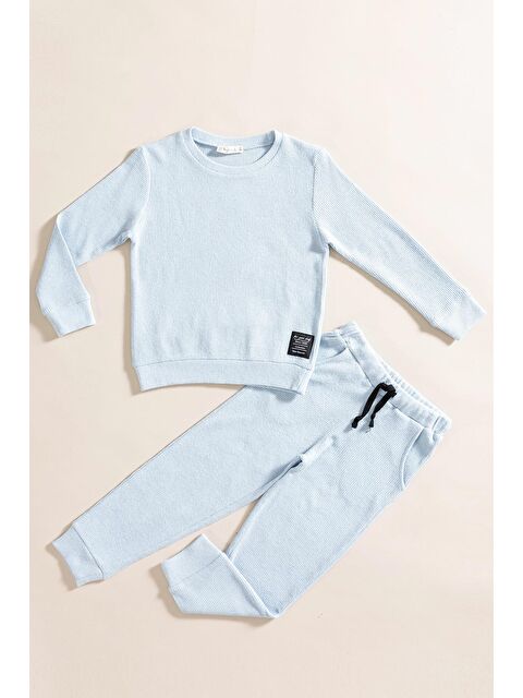 For You Kids 2'Li Pamuk Waffle Sweat Jogger Mavi Alt Üst Takım - S000299017-17234