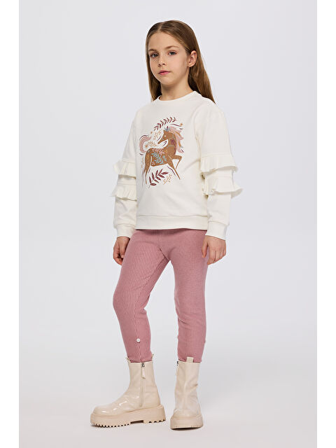 Panço Kız Çocuk Baskı Detaylı Ekru Sweatshirt - S000514624-19965