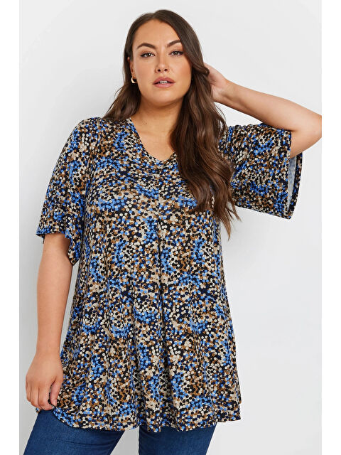 Stil Diva Büyük Beden V Yaka Kısa Kollu Eteği Bollaşan Bluz 303622 - S000299808-17234
