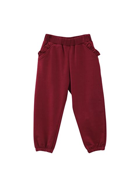 MİNİNİO Kız Bebek Fırfır Cepli Eşofman Altı - Bordo - S000325816-19951