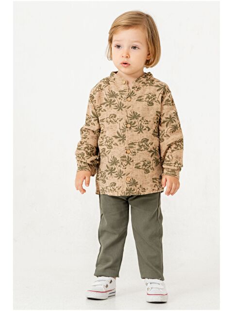 Kidex's Palmiye Desenli Müslin Gömlekli 2'li Alt Üst Takım