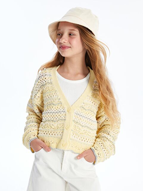 Dexia Marta - Örgü Detaylı Çizgili Triko Hırka - Sarı - S000205495-20072