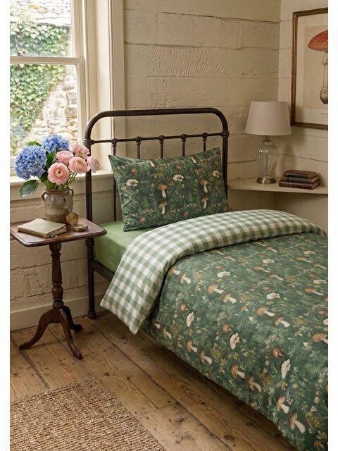 Milbay Grup Yeşil Mantar Desenli Tek Kişilik Nevresim Takımı 160x220 cm