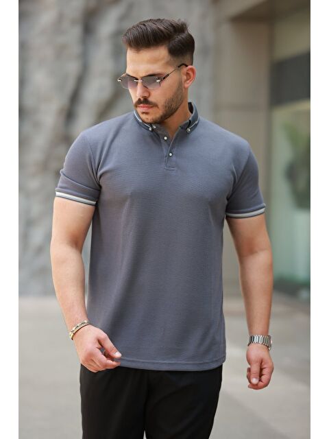 Jane's Erkek Düğmeli Yaka Waffle Kumaş Kısa Kollu Tişört