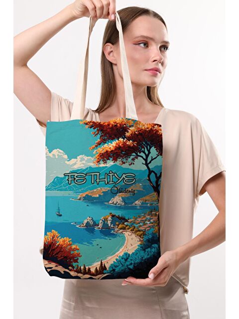 Bagg Kanvas Fethiye Ölüdeniz Baskılı Bez Çanta - S000288301-19966