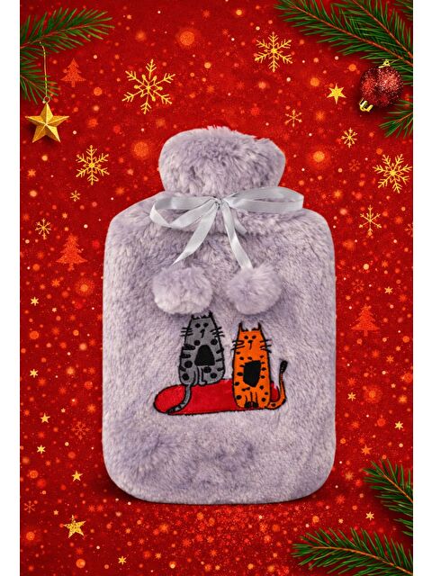Biggdesign Cats Gri Pelüş Sıcak Su Torbası  Yumuşak Kılıf  2 L  Kedili Tasarım  20x35  Su Sızdırmaz - S000055480-20600