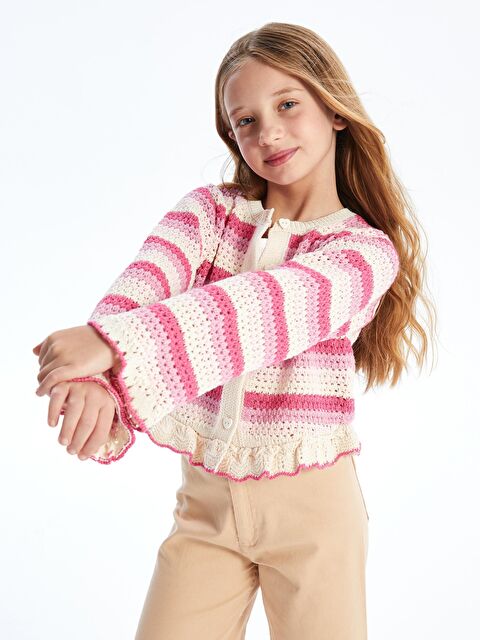 Dexia Oxford Pembe - Örgü Detaylı Çizgili Triko Bluz - Pembe Stripe - S000222225-20024