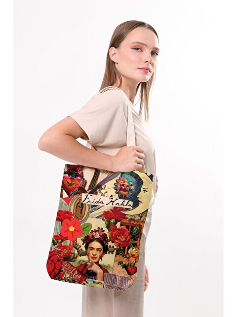 Bagg Kanvas Tam Boy Frida Baskılı Bez Çanta - S000288304-19966
