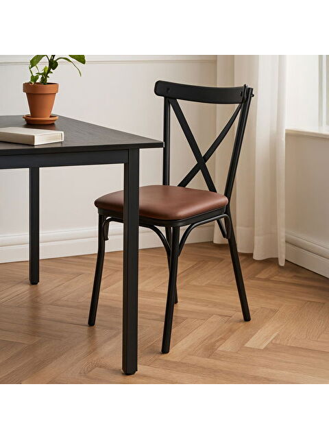 Just Home Luna Metal Tonet Sandalye - Kahverengi / Siyah - 85x39x39 cm