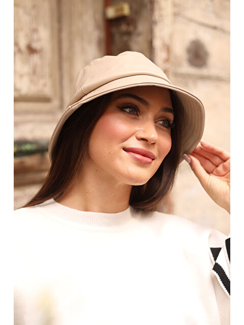 Remsa Kadın Deri Bucket Şapka RKŞ-02 Bej - S000291813-19928