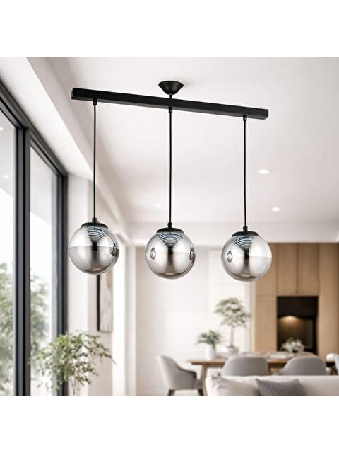 Nisa Luce Ada 3'Lü Sıralı Avize - Füme Kaplama / Siyah