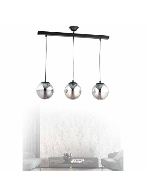 Nisa Luce Ada 3'Lü Sıralı Avize - Füme Kaplama / Siyah