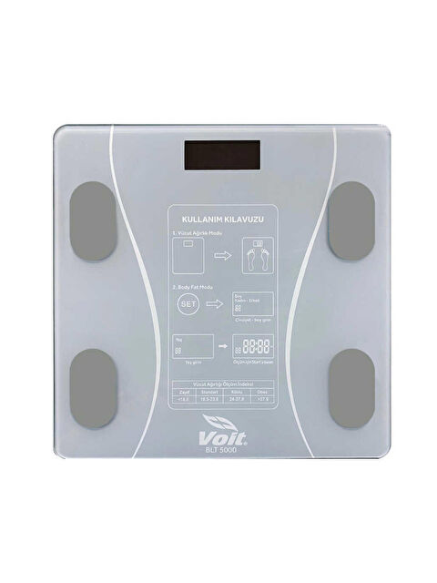 Voit Gri Bluetooth Baskül - Dijital Akıllı Tartı - Yağ Ölçer Tartı - Pil ve Mezuro Hediyeli Tartı