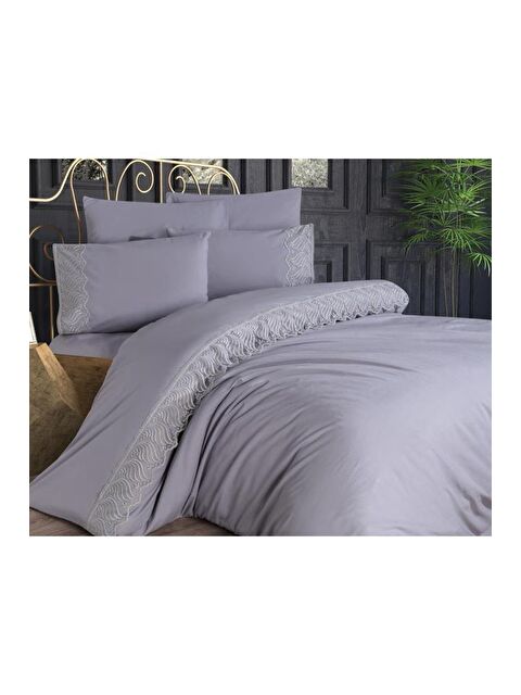 Çeyiz Diyarı Fransız Dantelli Wave Çeyizlik Nevresim Takımı Gri - S000485623-23173