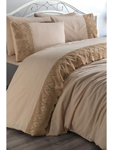 Çeyiz Diyarı Fransız Dantelli Vase Çeyizlik Nevresim Takımı Cappucino - S000485377-23173