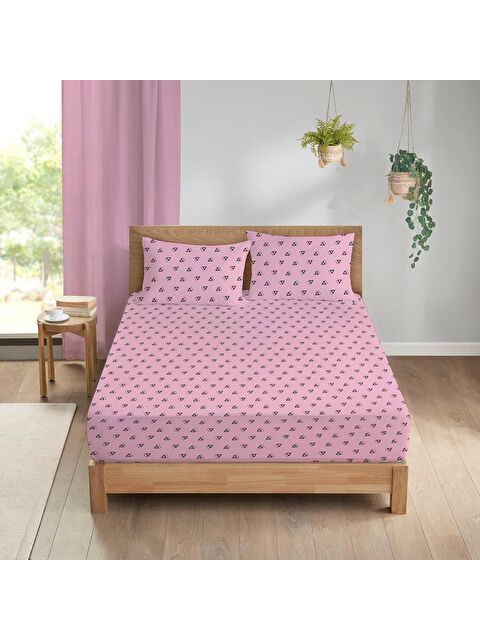 Evmila Üçgen Desen Baskılı Çift Kişilik 180x200 cm Çarşaf Seti - Pembe - S000130747-23173