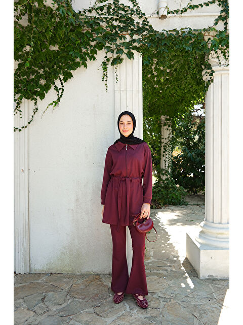Locco Moda Kadın Bel Bağlamalı Takım Bordo - S000436015-19951
