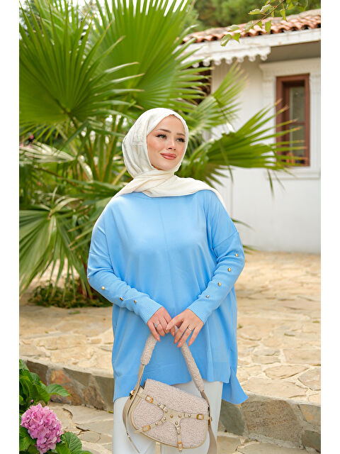 Locco Moda Kadın Kolları Düğme Detaylı Tunik Bebe Mavi - S000275737-3642