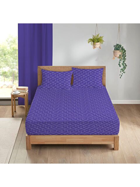 Evmila Mermer Desen Baskılı Çift Kişilik 180x200 cm Çarşaf Seti - Mavi - S000130748-23173