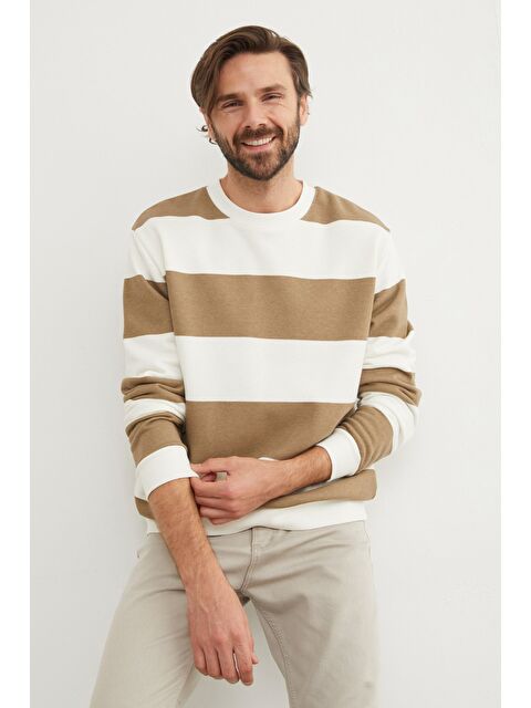 Fullamoda Çizgili Bisiklet Yaka Sweatshirt - S000433488-26429