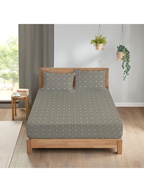 Evmila Üçgen Desen Baskılı Çift Kişilik 180x200 cm Çarşaf Seti- Gri - S000130749-23173
