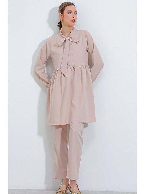 Bigdart Kadın Krem Örme Pantolon Tunik Alt Üst Takım 6654 - S000165774-19966