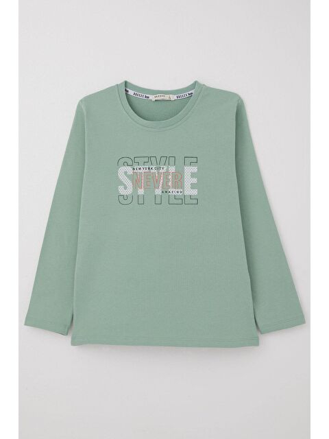 Breeze Erkek Çocuk Uzun Kollu Tişört Yazı Baskılı Su Yeşili (6-12 Yaş) - S000502024-20054