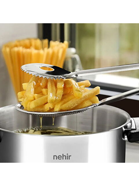 Nehir Nehir Sade Süzgeçli Kızartma Maşası - Gri - 30 cm - S000506236-20600