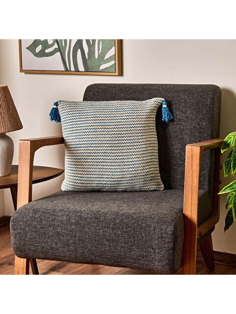 Evidea Soft Shiny Kırlent - Bej / Mavi - 45x45 cm - S000511917-19928