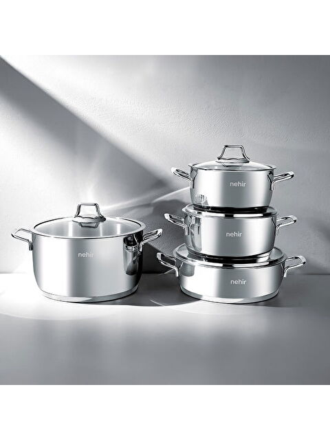 Nehir Silver Klasik 8 Parça Çelik Tencere Seti - Gri - S000506238-20600