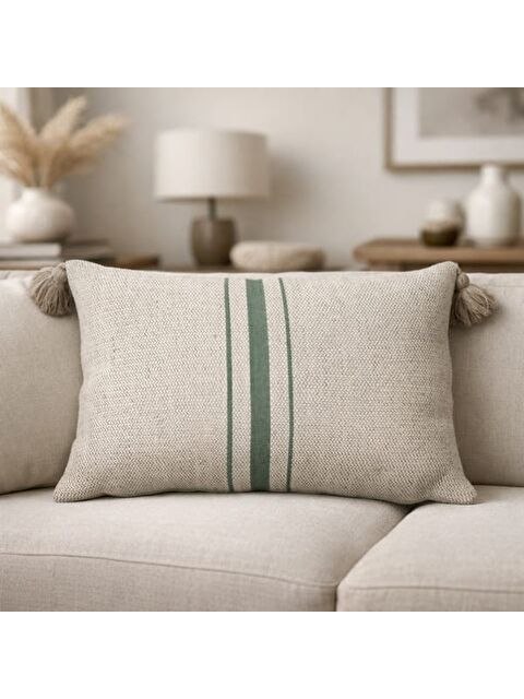 Evidea Soft Vev Kırlent - Bej / Yeşil - 35x55 cm - S000511921-37220