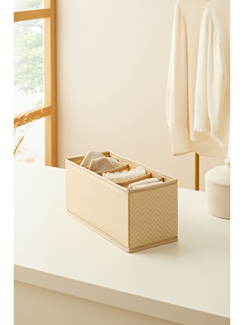 Ocean Home Textile 6 Bölmeli Bej Balıksırtı Çekmece İçi Düzenleyici Kutu 13 x 28 x 13 cm - S000271176-19928